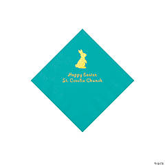 Teal Easter Bunny Personalized Napkins with Gold Foil - Beverage