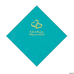 Teal Lagoon Two Hearts Personalized Napkins with Gold Foil - Luncheon