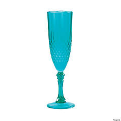 Teal Patterned Plastic Champagne Flutes - 12 Ct.
