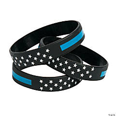 Thin Blue Line Rubber Bracelets - 12 Pc.