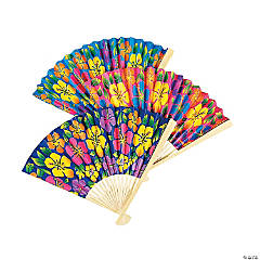 Tropical Hibiscus Folding Hand Fans - 12 Pc.