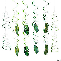 Tropical Palm Leaf Hanging Swirl Decorations  – 12 Pc.