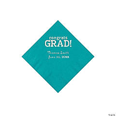Turqouise Congrats Grad Personalized Napkins with Silver Foil - Beverage