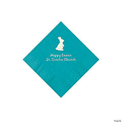 Turquoise Easter Bunny Personalized Napkins with Silver Foil - Beverage
