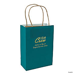 Turquoise Medium I Do Crew Personalized Kraft Paper Gift Bags with Gold Foil