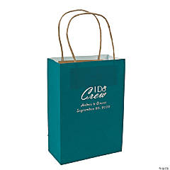 Turquoise Medium I Do Crew Personalized Kraft Paper Gift Bags with Silver Foil