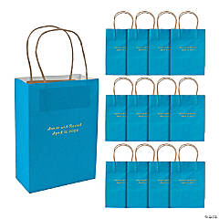 Turquoise Medium Personalized Kraft Paper Gift Bags with Gold Foil