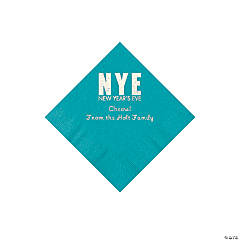 Turquoise New Year’s Eve Personalized Napkins with Silver Foil - Beverage