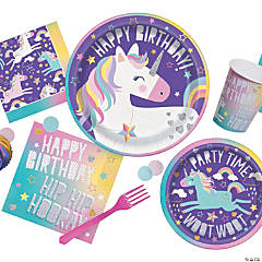 116 PCS Unicorn Balloon Plates Cups Napkins Straws Birthday