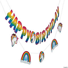 Unicorn Happy Birthday Garland - 2 Pc.