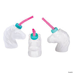 Unicorn Plastic Cups with Lids & Straws - 12 Ct.
