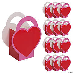 Valentine Heart Favor Boxes with Handles - 12 Pc.