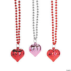 Valentine’s Day Jumbo Heart Beaded Necklaces - 12 Pc.