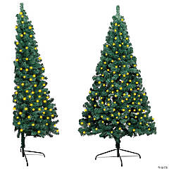 VidaXL 6' Green Artificial Half Christmas Tree with LED Lights & Stand