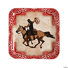 Western Cowboy Party Square Paper Dinner Plates - 8 Ct.