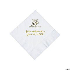 White 50th Anniversary Personalized Napkins with Gold Foil - 50 Pc. Beverage