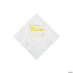 White 90th Birthday Personalized Napkins with Gold Foil - 50 Pc. Beverage