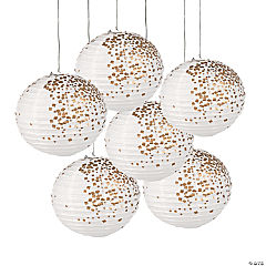 White & Gold Patterned Hanging Paper Lanterns