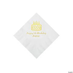 White Birthday Cake Personalized Napkins with Gold Foil - Beverage