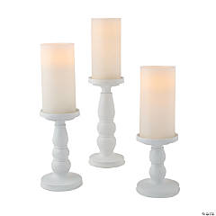 White Candle Holder Set with Battery-Operated Pillar Candles