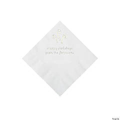 White Candy Cane Personalized Napkins with Silver Foil – Beverage