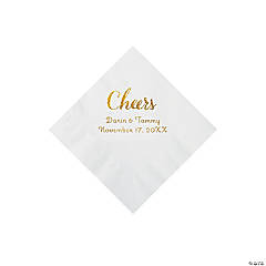 White Cheers Personalized Napkins with Gold Foil - Beverage