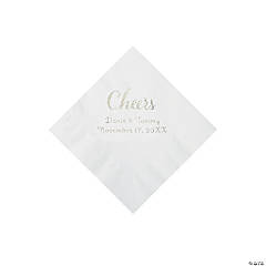 White Cheers Personalized Napkins with Silver Foil - Beverage