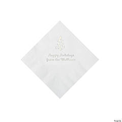 White Christmas Tree Personalized Napkins with Silver Foil – Beverage