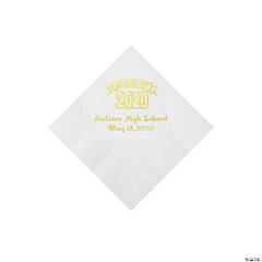 White Class of 2020 Personalized Napkins with Gold Foil - Beverage