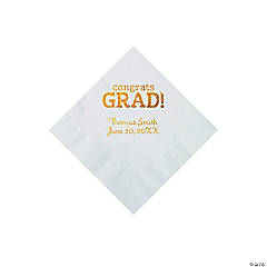 White Congrats Grad Personalized Napkins with Gold Foil - Beverage