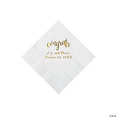 White Congrats Personalized Napkins with Gold Foil - Beverage