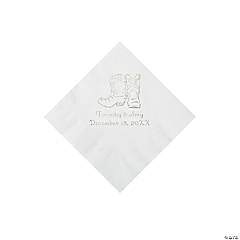 White Cowboy Boots Personalized Napkins with Silver Foil - Beverage