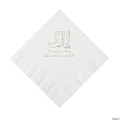 White Cowboy Boots Personalized Napkins with Silver Foil - Luncheon