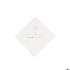 White Cross Personalized Napkins with Silver Foil - 50 Pc. Beverage