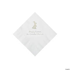 White Easter Bunny Personalized Napkins with Silver Foil - Beverage