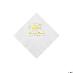 White Engaged Personalized Napkins with Gold Foil - Beverage