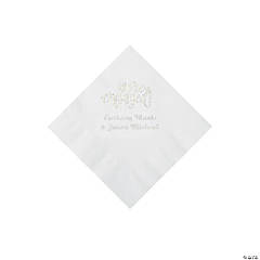 White Engaged Personalized Napkins with Silver Foil - Beverage