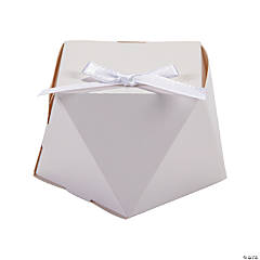 White Geometric Favor Boxes with Bow - 12 Pc.