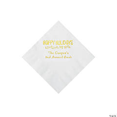 White Happy Holidays Personalized Napkins with Gold Foil – Beverage