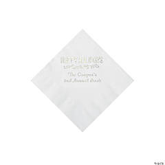 White Happy Holidays Personalized Napkins with Silver Foil – Beverage
