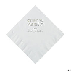 White Happy Valentine’s Day Personalized Napkins with Silver Foil - Luncheon