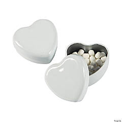 White Heart-Shaped Tins with Mints