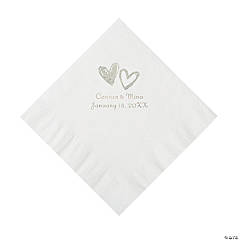 White Hearts Personalized Napkins with Silver Foil - Luncheon