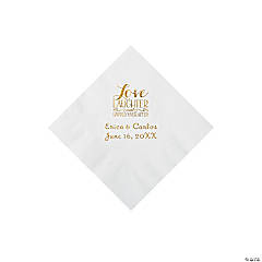 White Love Laughter & Happily Ever After Personalized Napkins with Gold Foil - Beverage