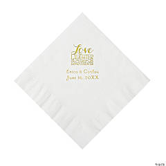 White Love Laughter & Happily Ever After Personalized Napkins with Gold Foil – Luncheon