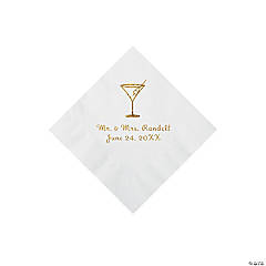 White Martini Glass Personalized Napkins with Gold Foil - Beverage