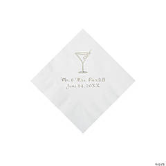 White Martini Glass Personalized Napkins with Silver Foil - Beverage