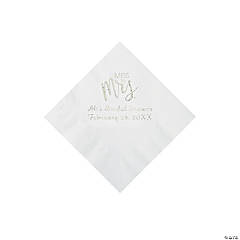 White Miss to Mrs. Personalized Napkins with Silver Foil - Beverage