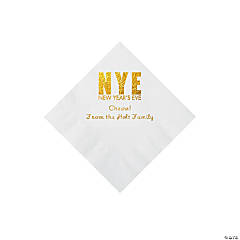 White New Year’s Eve Personalized Napkins with Gold Foil - Beverage