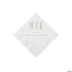White New Year’s Eve Personalized Napkins with Silver Foil - Beverage